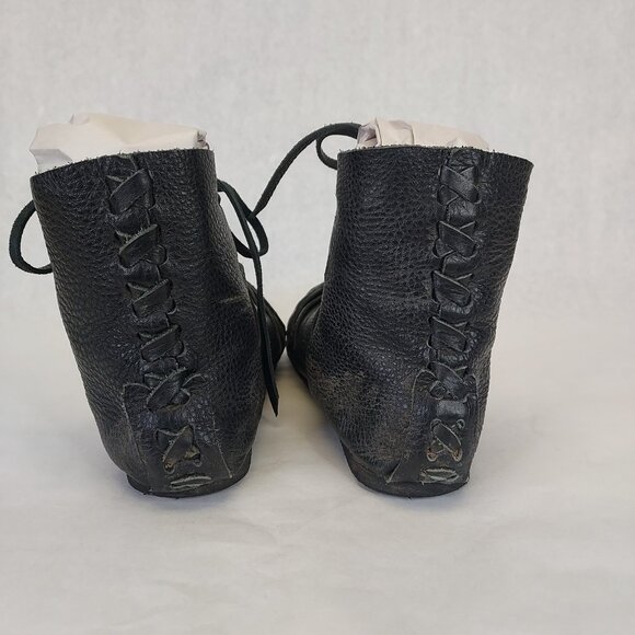 Medieval Ghillie Sandals Women 8 M Shoes Black Leather Strappy High Top Flats - Picture 9 of 14